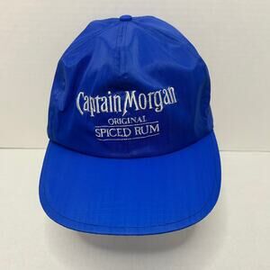 VINTAGE Captain Morgan Hat Satin Snap Back Cap OSFA Blue Lined Nylon Adult